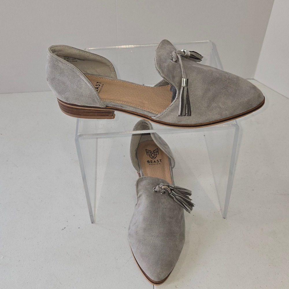 Beast‎ Fashion Gray Suede D'Orsay Tassel Pointed Toe Flats Shoes Womens Size 9